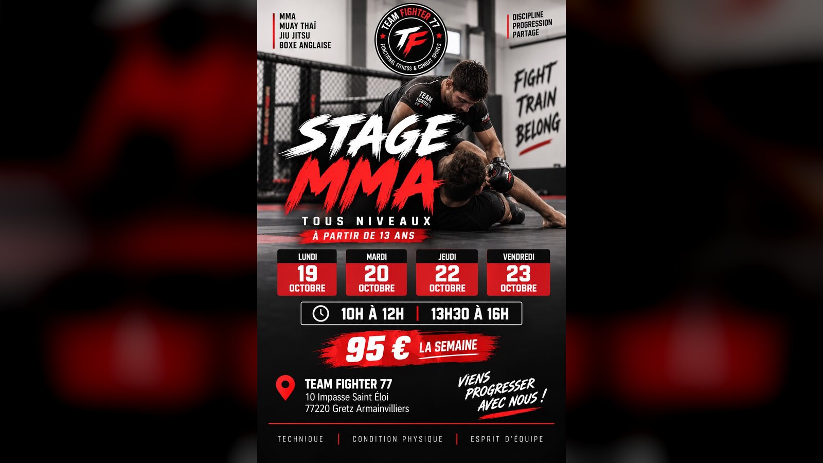 Stage MMA du 19 au 23 octobre : quatre jours pour progresser, tous niveaux dès 13 ans